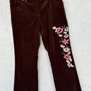 Bamboo Traders Petite Women's Brown  Green &‎ Pink Floral  Emborder Pants SZ 6